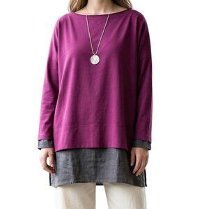 ISCHIKO by OSKA Magenta Boat Neck Boxy Long Sleeve Top Size 2 M/L Czech Rep